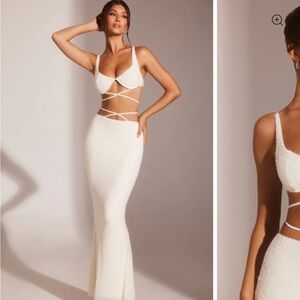 Oh Polly White Embellished Maxi Skirt Set - US Size 6